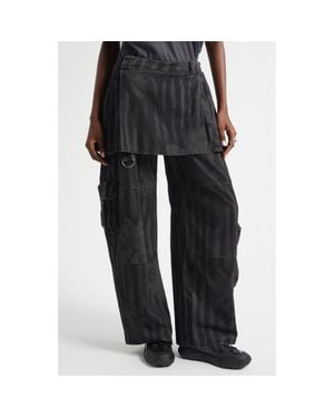 Collina Strada Lawn Plaid Skirt Overlay Cargo Pants - Black