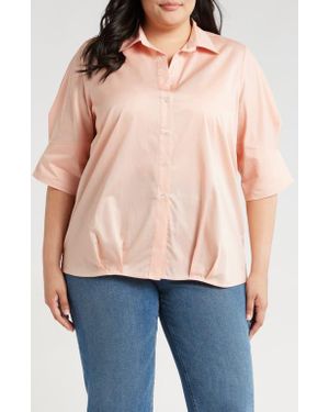 Harshman Bernadina Elbow Sleeve Cotton Button-Up Shirt - Blue