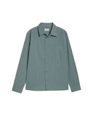 Halogen® Stripe Crop Cotton Poplin Button-Up Shirt - Blue