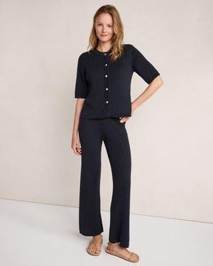 Haven Well Within Organic Cotton Ribbed Wide Leg Pants - Blue
