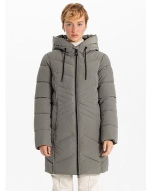 Point Zero Star-Stitch Chic Long Puffer Jacket - Gray