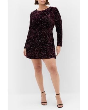 City Chic Winter Sequin Long Sleeve Dress - Black