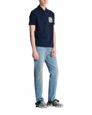 Balmain Cotton Polo Shirt With Écusson Print - Blue