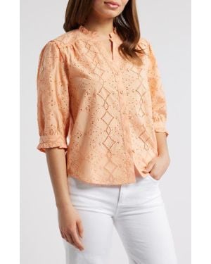 Wit & Wisdom Embroidered Eyelet Button-Up Shirt - Blue