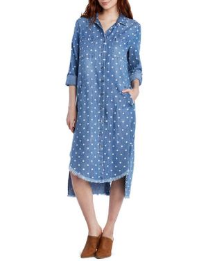 Billy T Three-Quarter Sleeve High-Low Chambray Shirtdress - Blue