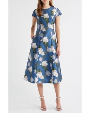 Sachin & Babi Jackie Floral Print Satin Cocktail Dress - Blue