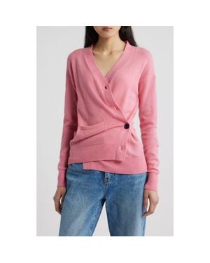 CISSA Button-Up Wool & Cashmere Wrap Cardigan - Red
