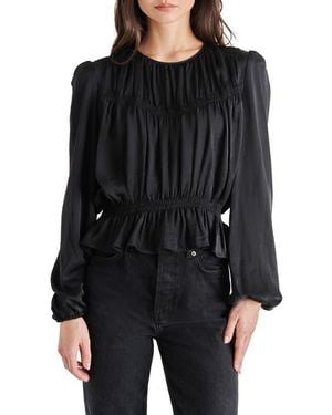Steve Madden Pyper Ruched Satin Peplum Top - Black
