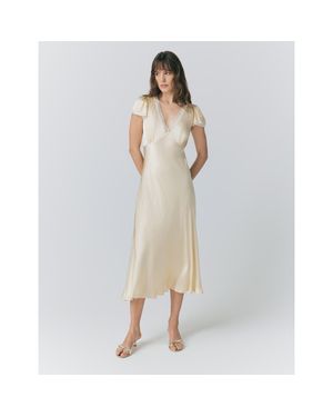 Ghost Lillie Lace Trim Satin Dress - Natural