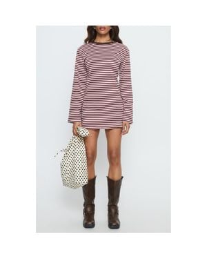 Princess Polly Lulolah Stripe Long Sleeve T-Shirt Minidress - Red