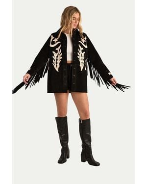 Nasty Gal Real Suede Embroidered Western Shirt - Black