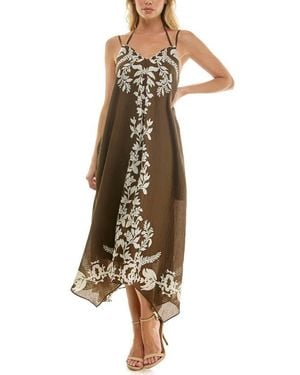 Socialite Placed Print Handkerchief Hem Dress - Natural