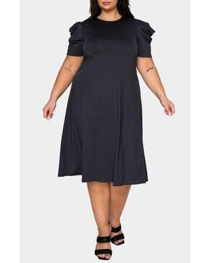 L I V D Aleyna Puff Sleeve A-Line Dress - Blue