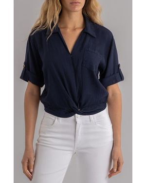 Kut From The Kloth Rebel Knot Front Linen Blend Top - Blue
