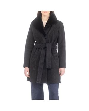 Gorski Genuine Shearling Belted Stroller, Suede Finish - Black