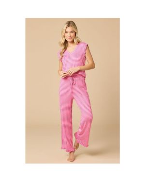 Softies Dream Ruffle V-Neck With Cropped Ruffle Edge Pant - Pink