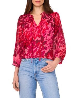 Vince Camuto Floral Print Tie Neck Top - Red