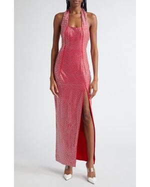 Area Crystal Embellished Halter Gown - Red