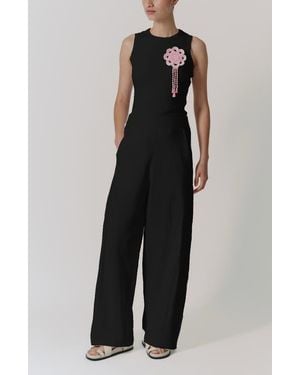 De Loreta Horchata High Waist French Terry Pants - Black