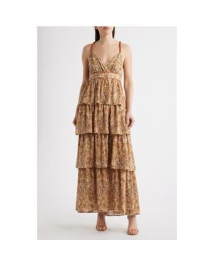Mila + Mate Tiered Open Back Maxi Dress - Brown