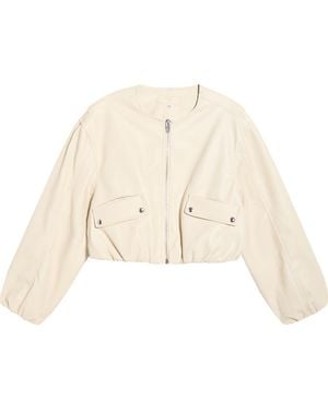 Blank NYC Faux Leather Coated Collarless Bomber Jacket - Natural
