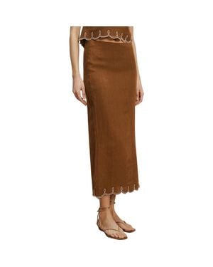 Veronica Beard Malou Scallop Maxi Skirt - Brown