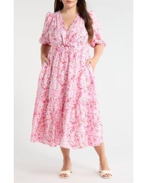 Caslon Floral Twist Front Midi Dress - Pink