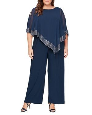 Sl Fashions Foil Trim Asymmetric Popover Jumpsuit - Blue