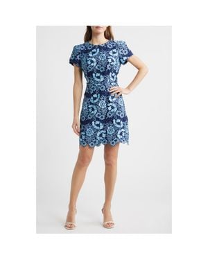 Sam Edelman Embroidered Floral Mesh Minidress in Blue