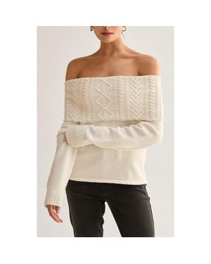 Crescent Off Shoulder Cable Knit Top - Natural