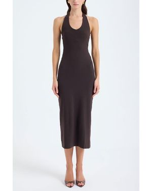 Monlicia Orion Halter Neck Cotton Bodycon Midi Dress - Brown