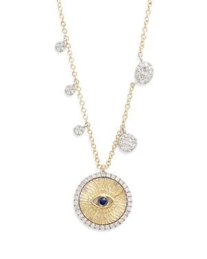 Meira T Diamond & Sapphire Evil Eye Pendant Necklace - White
