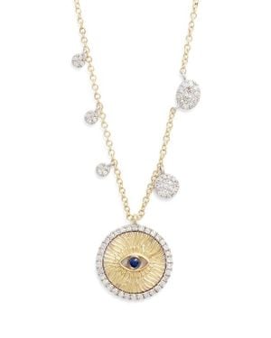 Meira T Diamond & Sapphire Evil Eye Pendant Necklace - White