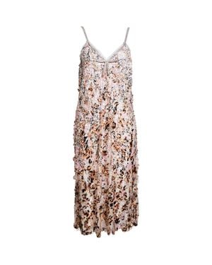 Marni Sequin, Rhinestone & Lace Mesh Midi Slipdress - Natural