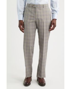 Berle Light Plaid Flat Front Wool Dress Pants - Gray
