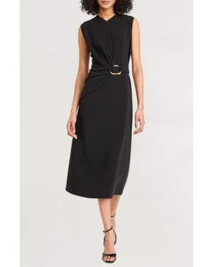 Luxely Sleeveless Ruched Midi Dress - Black