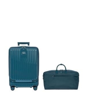 Bric's Positano 2 Piece Set 21 Carry On Expandable Spinner W/Pocket & 22 Deluxe Duffle - Blue