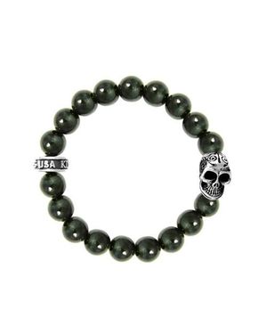 King Baby Studio 10Mm Tiger Eye Bracelet With Day Of The Dead Skull - Green