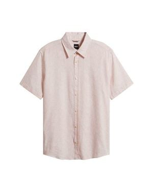 BOSS Roan Short Sleeve Stretch Linen Button-Up Shirt - Pink