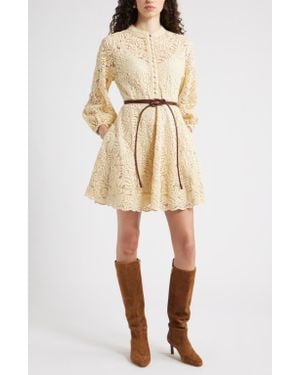 Chelsea28 Long Sleeve Belted Lace Minidress - Natural