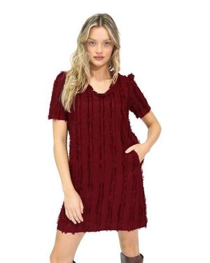 Belle & Bloom Solana Boho Fringe Shift Mini Dress - Red