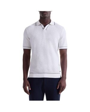 Bugatchi Johnny Collar Basket Stitch Cotton Blend Polo Sweater - White