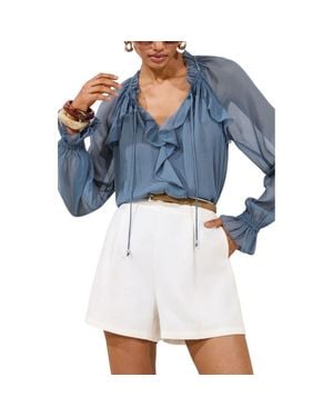 Lipsy Ruffle Sheer Top - Blue