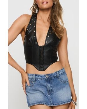 Princess Polly Palladia Jordy Grommet Faux Leather Corset Halter Top - Blue