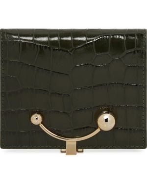 Strathberry Crescent Croc Embossed Patent Leather Bifold Wallet - Green