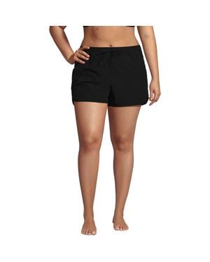 Lands' End Woven Packable 3 Dolphin Hem Swim Cover-Up Shorts - Black