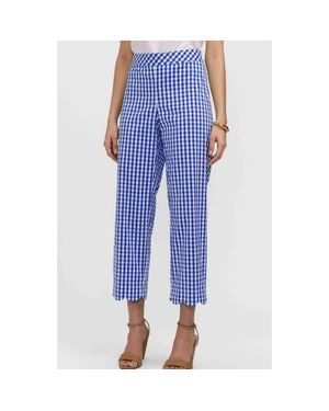 Foxcroft Elaine Gingham Scallop Hem Capri Pants - Blue