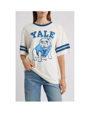 GOLDEN HOUR Yale Bulldog Cotton Graphic Ringer T-Shirt - Blue