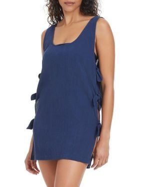 Sanctuary Side Tie Cotton Cover-Up Minidress - Blue