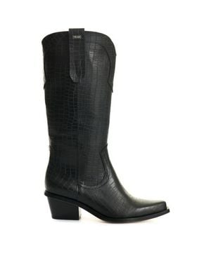 Velez Gem Embossed Leather Boots - Black